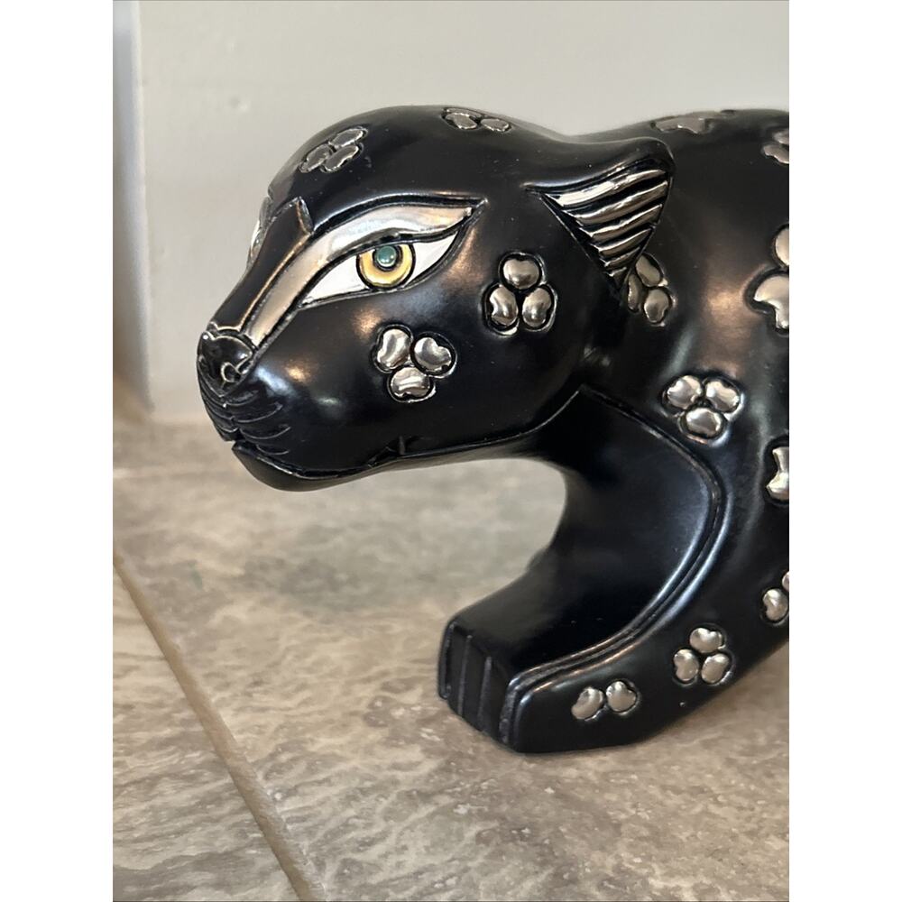 Artesania Rinconada Black Silver Large Crouching Panther Sculpture 11"x5" Signed - Picture 9 of 13